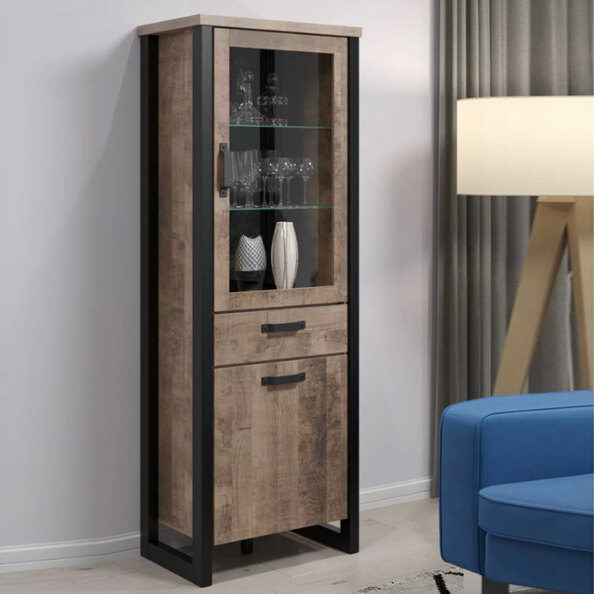 Erbil Wooden Display Cabinet With 2 Doors In Tobacco Oak