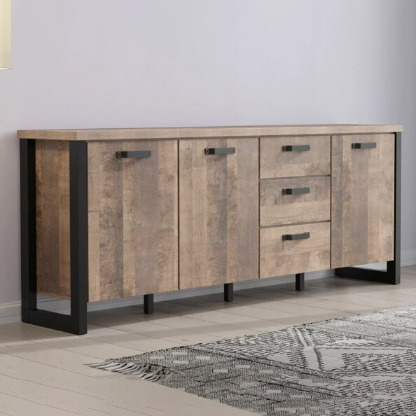 Erbil Wooden Sideboard With 3 Doors 3 Drawers In Tobacco Oak