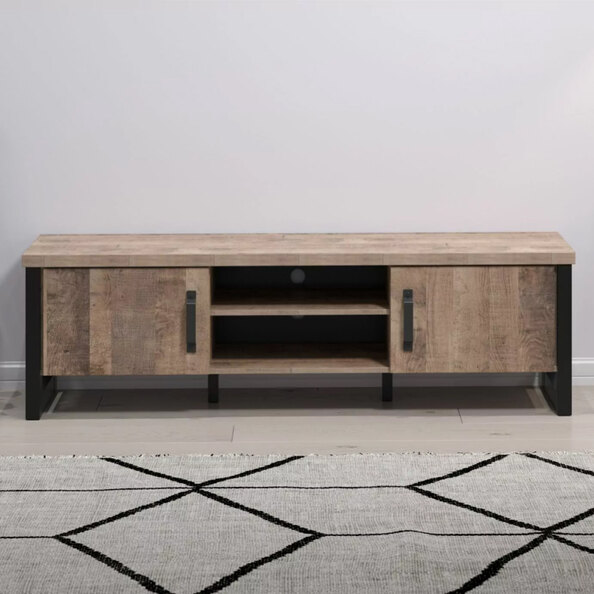 Erbil Wooden TV Stand With 2 Doors And Shelf In Tobacco Oak