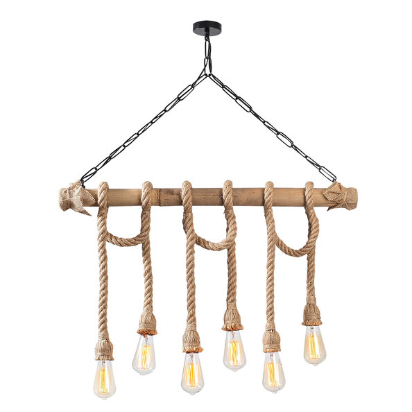 Erebos 6 Light Wooden Ceiling Pendant Light in Oak