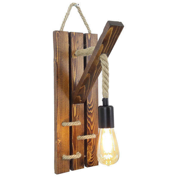Erebos Large Wooden Rustic Rope Wall Light in Walnut