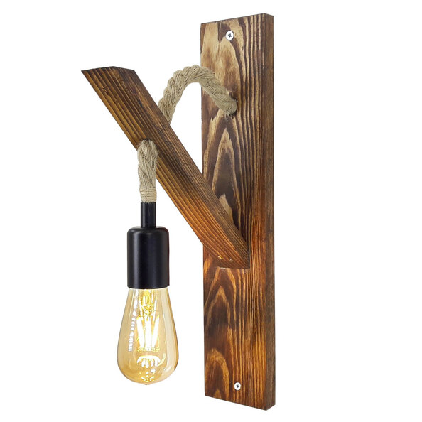 Erebos Small Wooden Rustic Rope Wall Light in Walnut