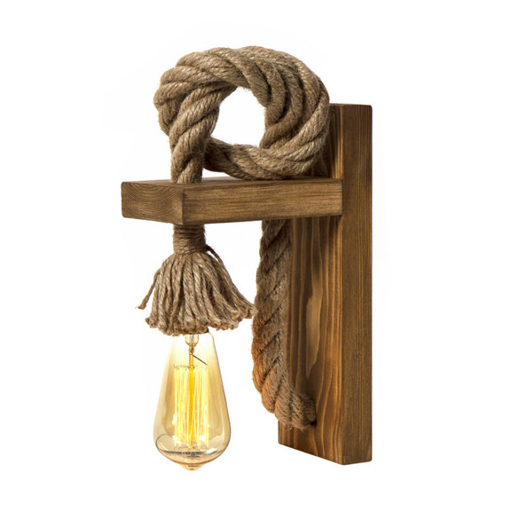 Erebos Wooden Wall Light in Brown and Gold