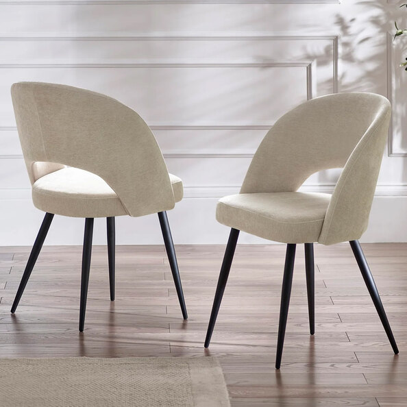 Erie Beige Velvet Dining Chairs With Black Metal Legs - Pair