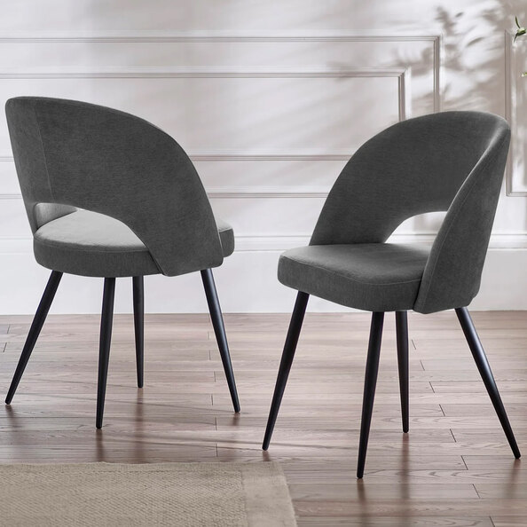 Erie Grey Velvet Dining Chairs With Black Metal Legs - Pair
