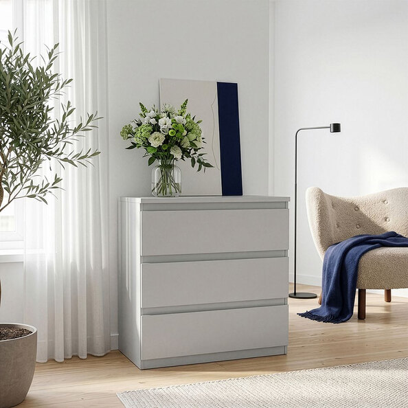Eronis Wooden Chest Of 3 Drawers in Light Grey