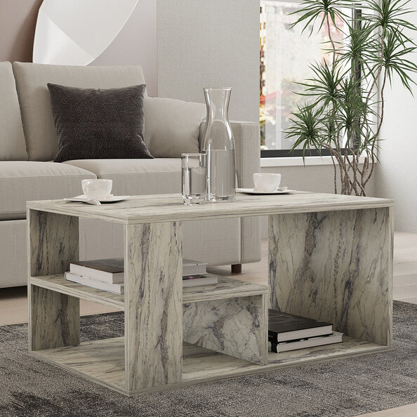 Eros Rectangular Wooden Coffee Table in Freesia Marble Effect