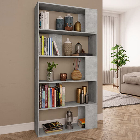 Errigal Wooden Bookcase And Room Divider In Concrete Effect