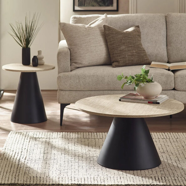 Escanaba Travertine Effect Top Coffee And Lamp Table Set