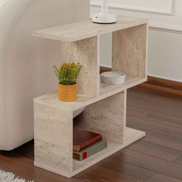 Estoril Wooden Side Table in Travertine Marble Effect