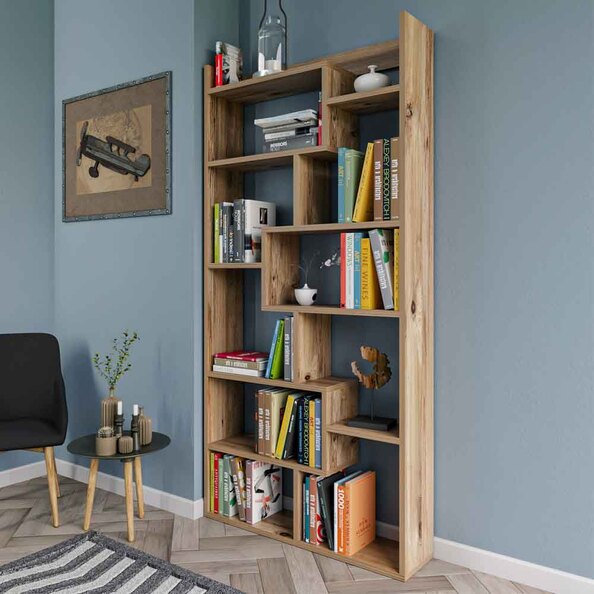 Estoril Wooden Bookcase with 10 Shelves in Pine