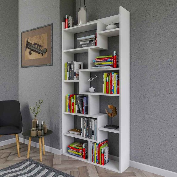 Estoril Wooden Bookcase with 10 Shelves in White