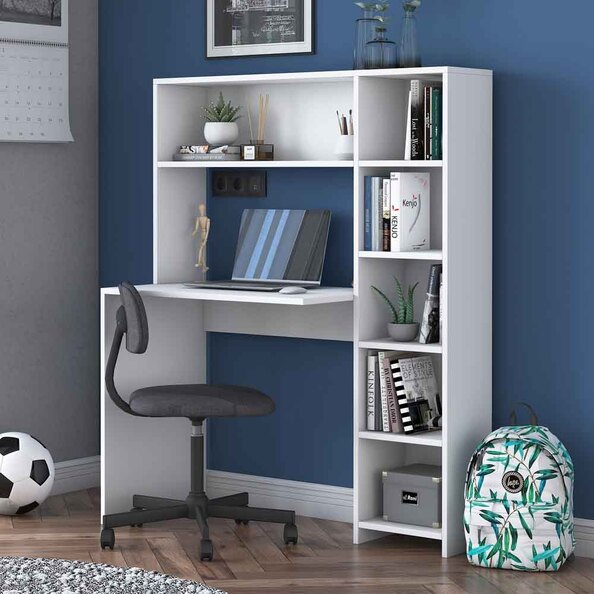Estoril Wooden Laptop Desk with Bookshelf in White