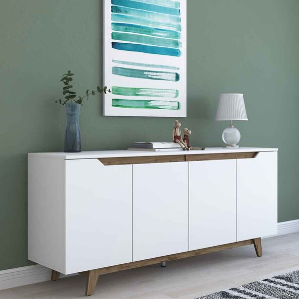 Estoril Wooden Sideboard with 4 Doors in White and Walnut