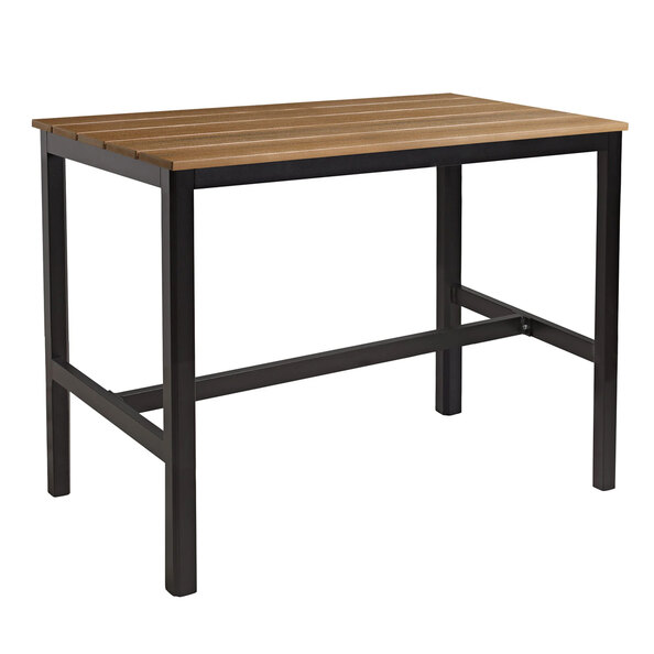 Etax 119cm Wooden Aged Golden Oak Top Bar Table with Aluminium Base