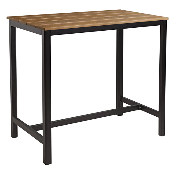 Etax 180cm Wooden Aged Oak Bar Table with Steel Base