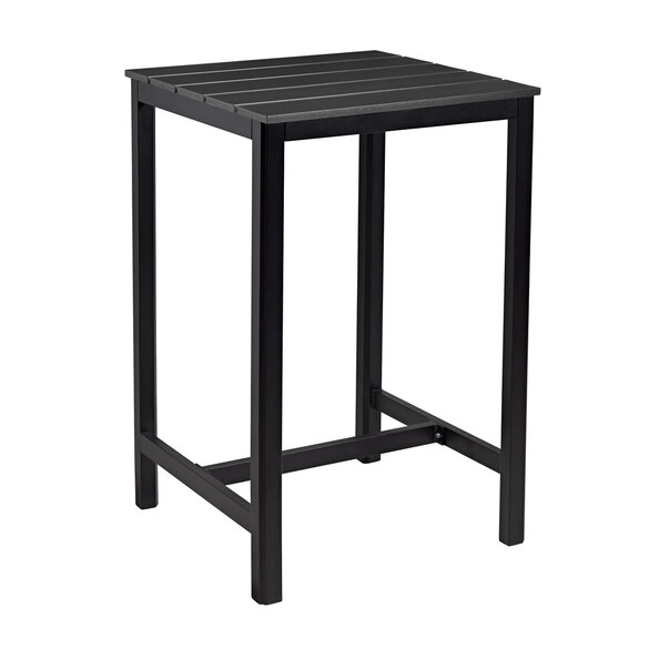 Etax 69cm Wooden Black Top Poseur Bar Table with Aluminium Base