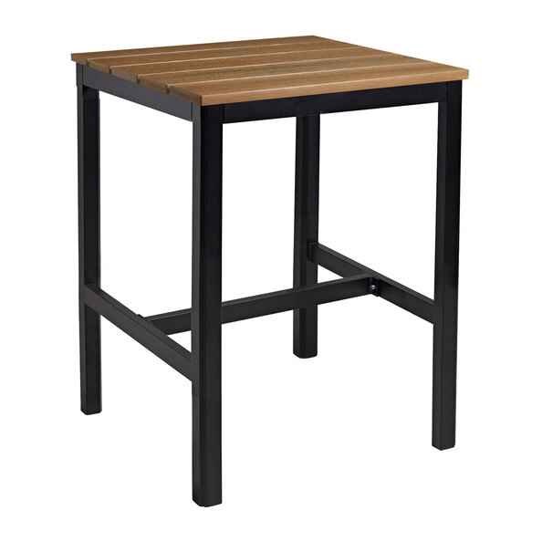 Etax 80cm Wooden Aged Golden Oak Top Bar Table with Aluminium Base