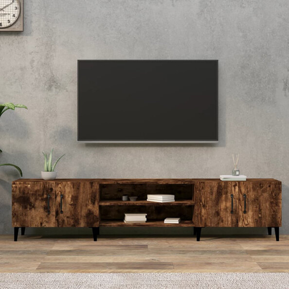 Ethan Wooden TV Stand With 4 Doors In Smoked Oak