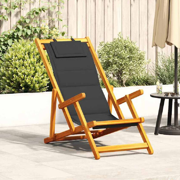 Eugene Wooden Folding Beach Chair With Black Fabric Seat