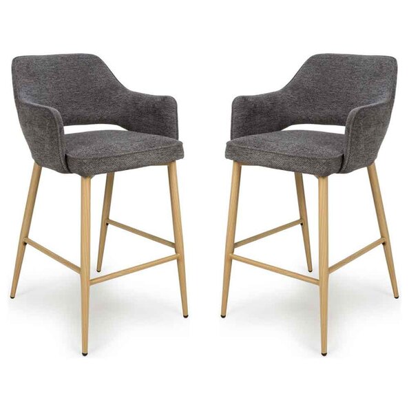 Eureka Dark Grey Fabric Bar Chairs with Oak Legs in Pair
