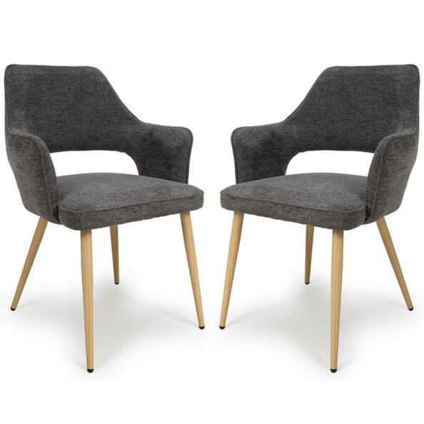 Eureka Dark Grey Fabric Dining Chairs With Oak Legs In Pair