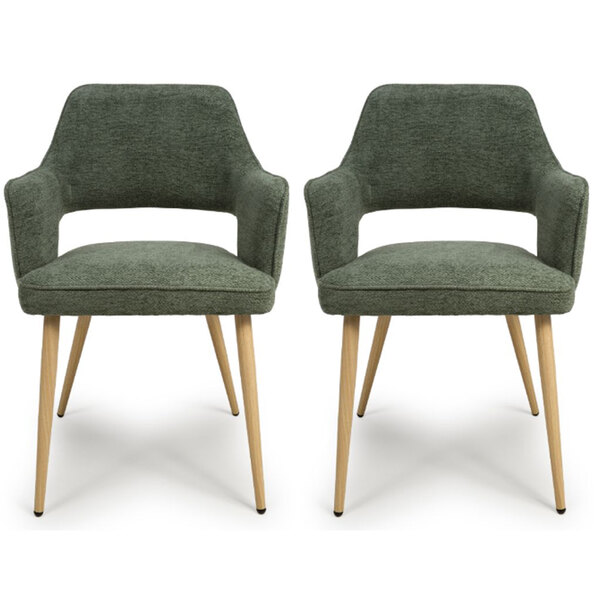 Eureka Green Fabric Dining Chairs With Oak Legs In Pair