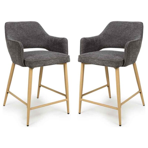 Eureka Grey Fabric Counter Bar Chairs with Oak Legs in Pair