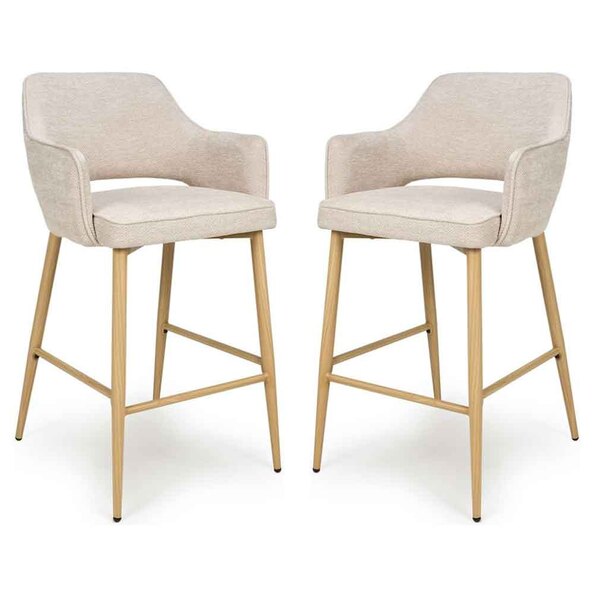 Eureka Natural Fabric Bar Chairs with Oak Legs in Pair