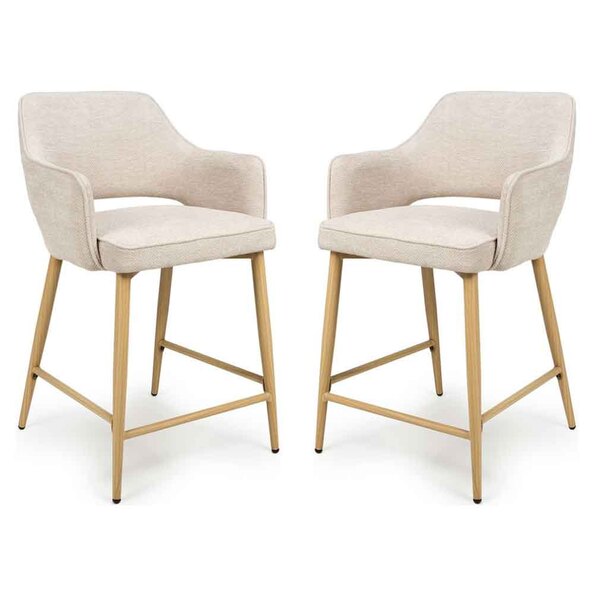 Eureka Natural Fabric Counter Bar Chairs with Oak Legs in Pair