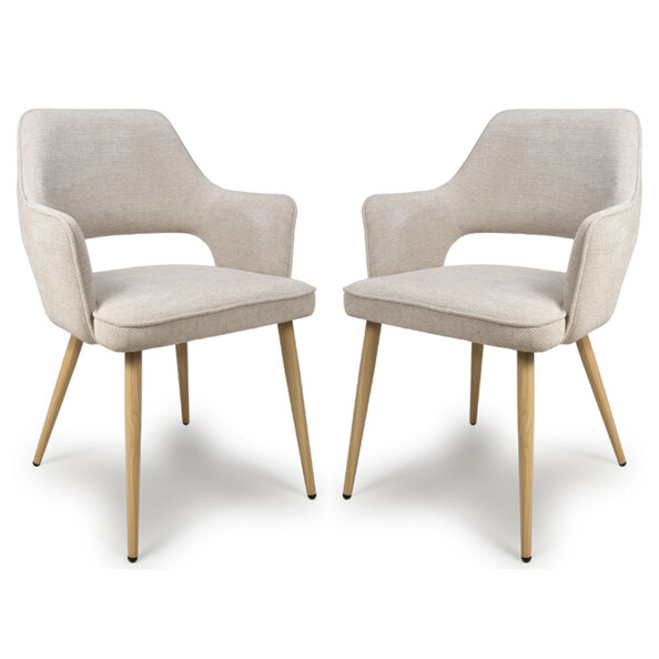 Eureka Natural Fabric Dining Chairs With Oak Legs In Pair