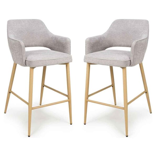 Eureka Pewter Fabric Bar Chairs with Oak Legs in Pair