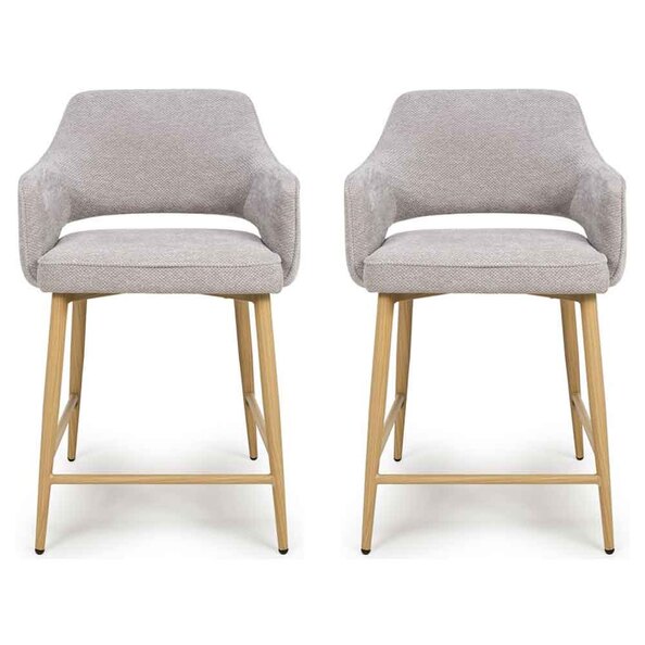 Eureka Pewter Fabric Counter Bar Chairs with Oak Legs in Pair