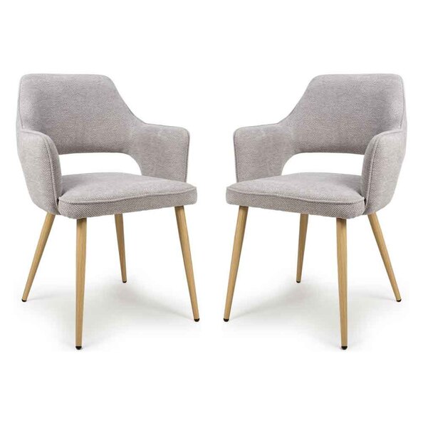Eureka Pewter Fabric Dining Chairs with Oak Legs in Pair