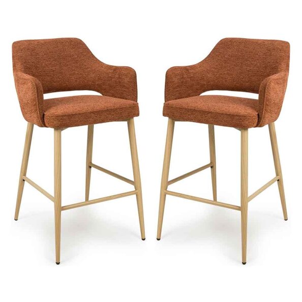 Eureka Rust Fabric Bar Chairs with Oak Legs in Pair
