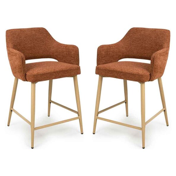 Eureka Rust Fabric Counter Bar Chairs with Oak Legs in Pair