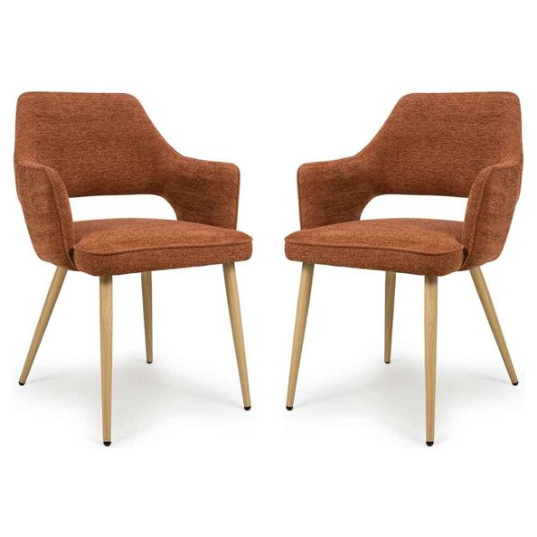 Eureka Rust Fabric Dining Chairs with Oak Legs in Pair
