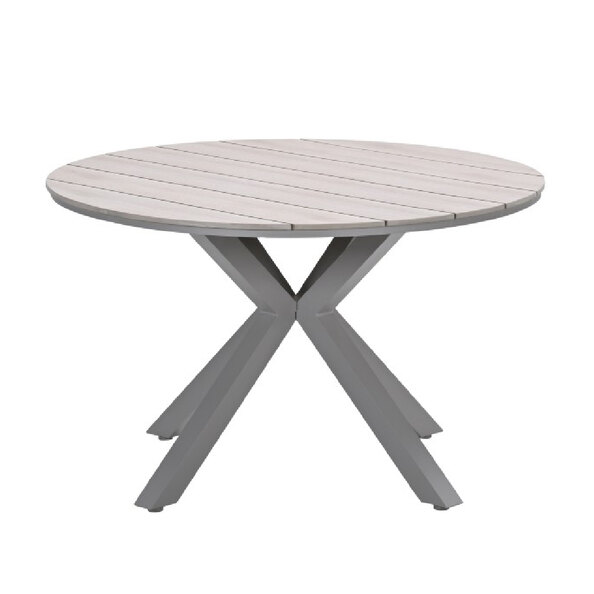 Ezra Wooden Round Garden Dining Table In Taupe