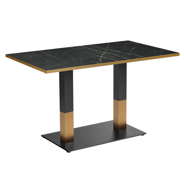 Evario 120cm Marble Effect Top Dining Table with Black Gold Base