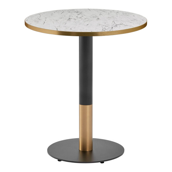 Evario Round 70cm White Carrara Marble Effect Top Dining Table with Black Gold Base