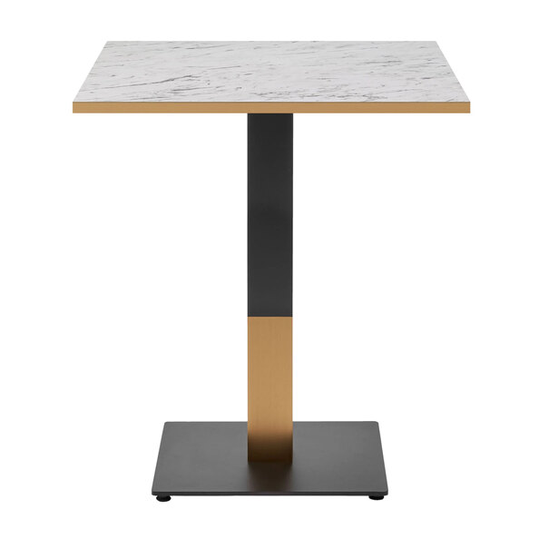 Evario Square 80cm White Carrara Marble Effect Top Dining Table with Black Gold Base