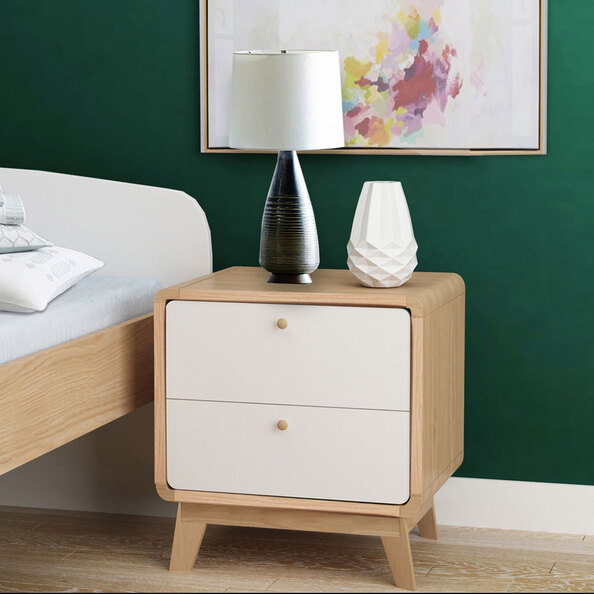 Evarion Wooden Bedside Cabinet in Oak and White