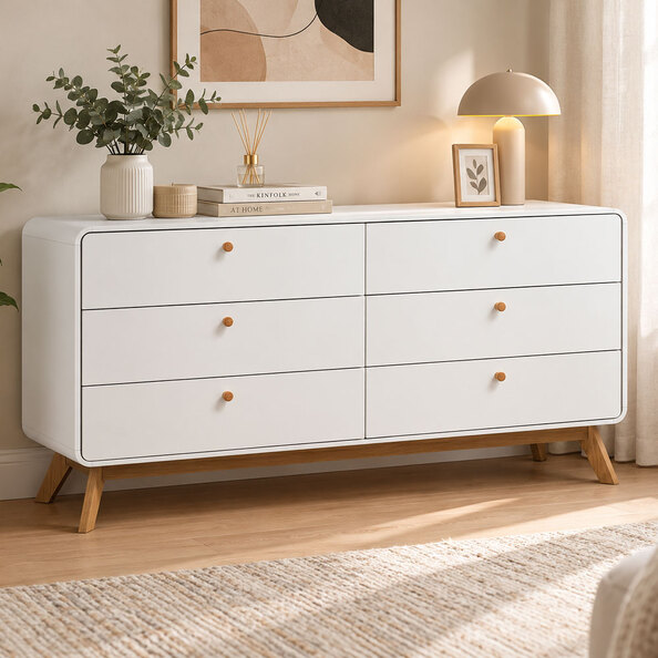 Evarion Wooden Chest Of 6 Drawers in White and Oak