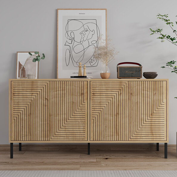 Evolet Wooden Sideboard with 4 Doors in Sapphire Oak