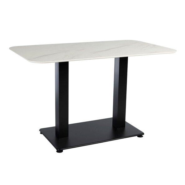 Extro 119cm White Marble Effect Top Dining Table with Akira Black Base