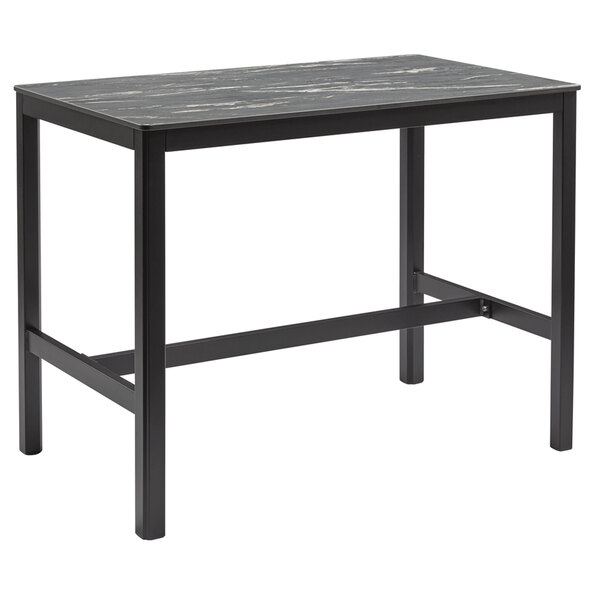 Extro 120cm Wooden Mid Bar Table In Black Marble Textured