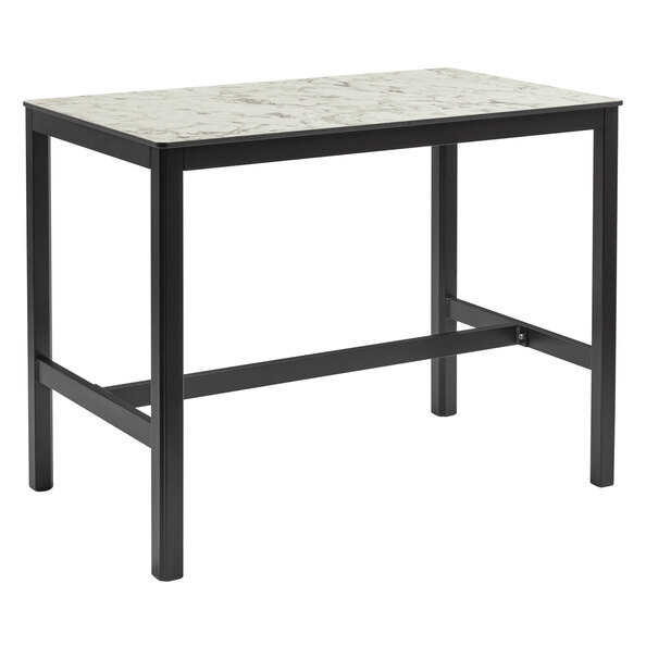 Extro 120cm Wooden Mid Bar Table In White Carrara Marble