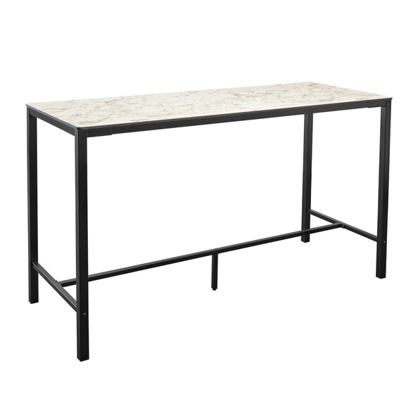 Extro 179cm Carrara Marble Effect Bar Table with Black Base