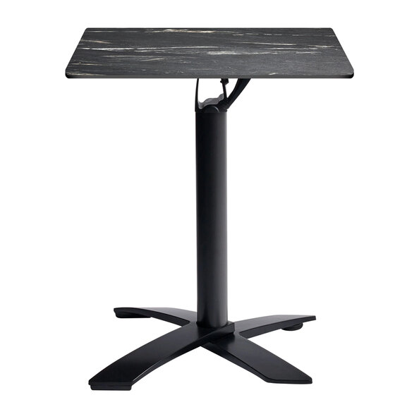 Extro 60cm Square Black Marble Effect Textured Flip Top Dining Table with Sabre Deluxe Base