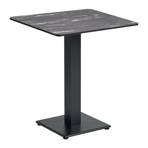 Extro 60cm Square Black Marble Effect Textured Top Dining Table with Akira Base